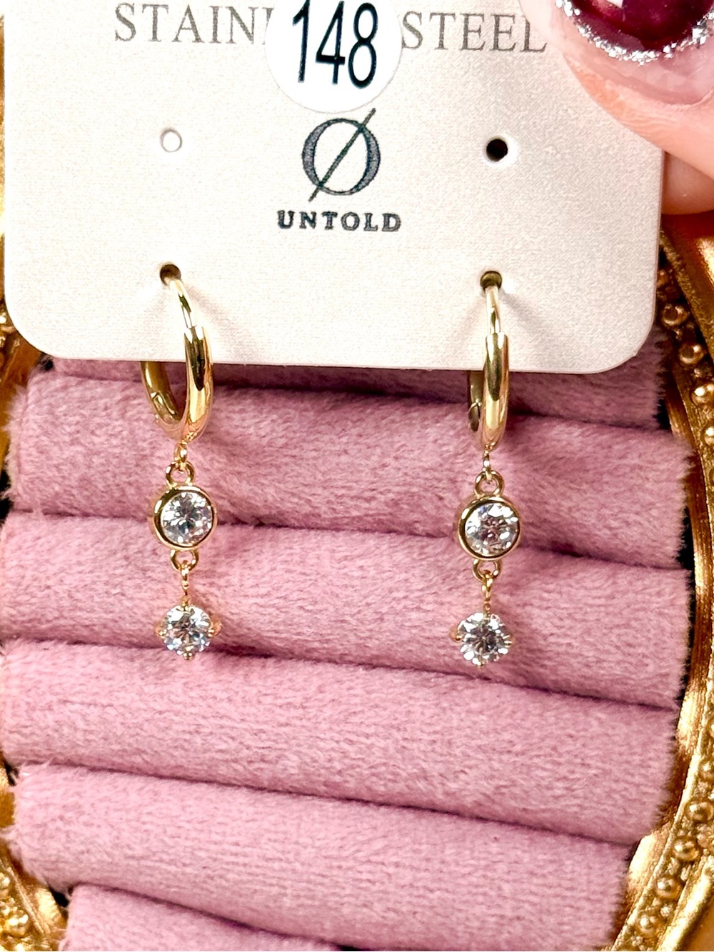 #148 Tiny Stainless Steel Drop Earrings Gold Plated